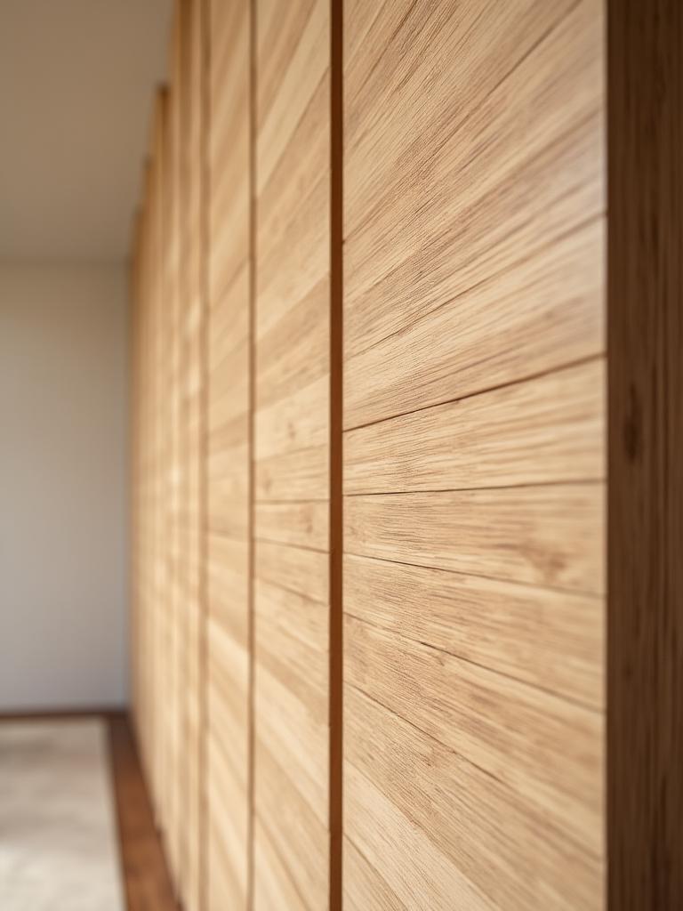 Detalle de un revestimiento de pared de madera diseñado a medida.