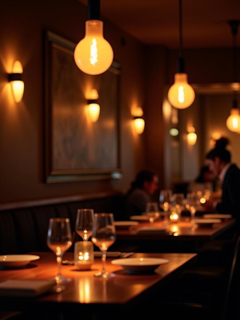 Iluminación ambiental en un restaurante de alta cocina.