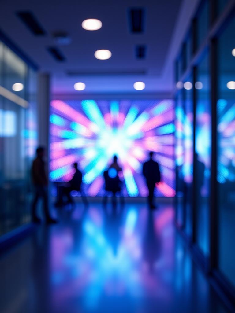 Instalación de arte lumínico en las oficinas de una empresa tecnológica.