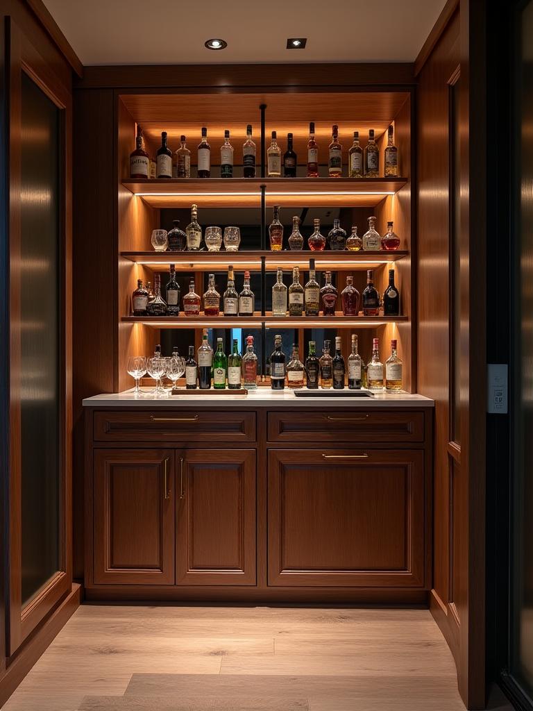 Mueble bar a medida en madera de nogal para una residencia privada.