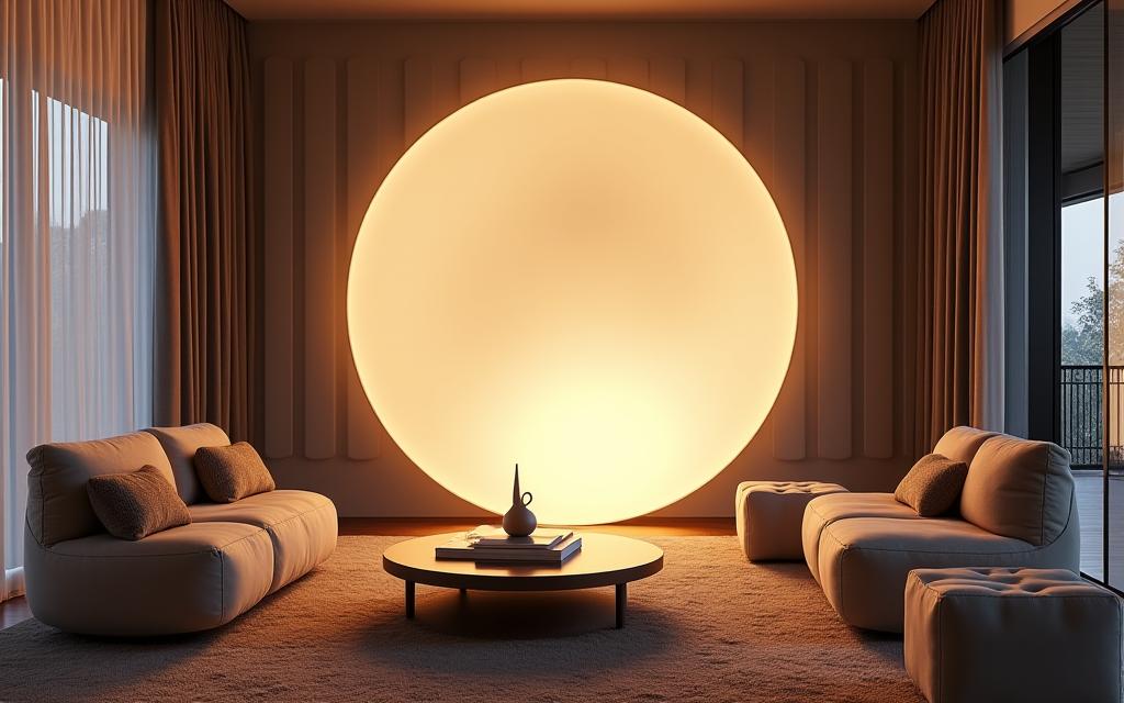 Instalación de iluminación escultural en un salón moderno.